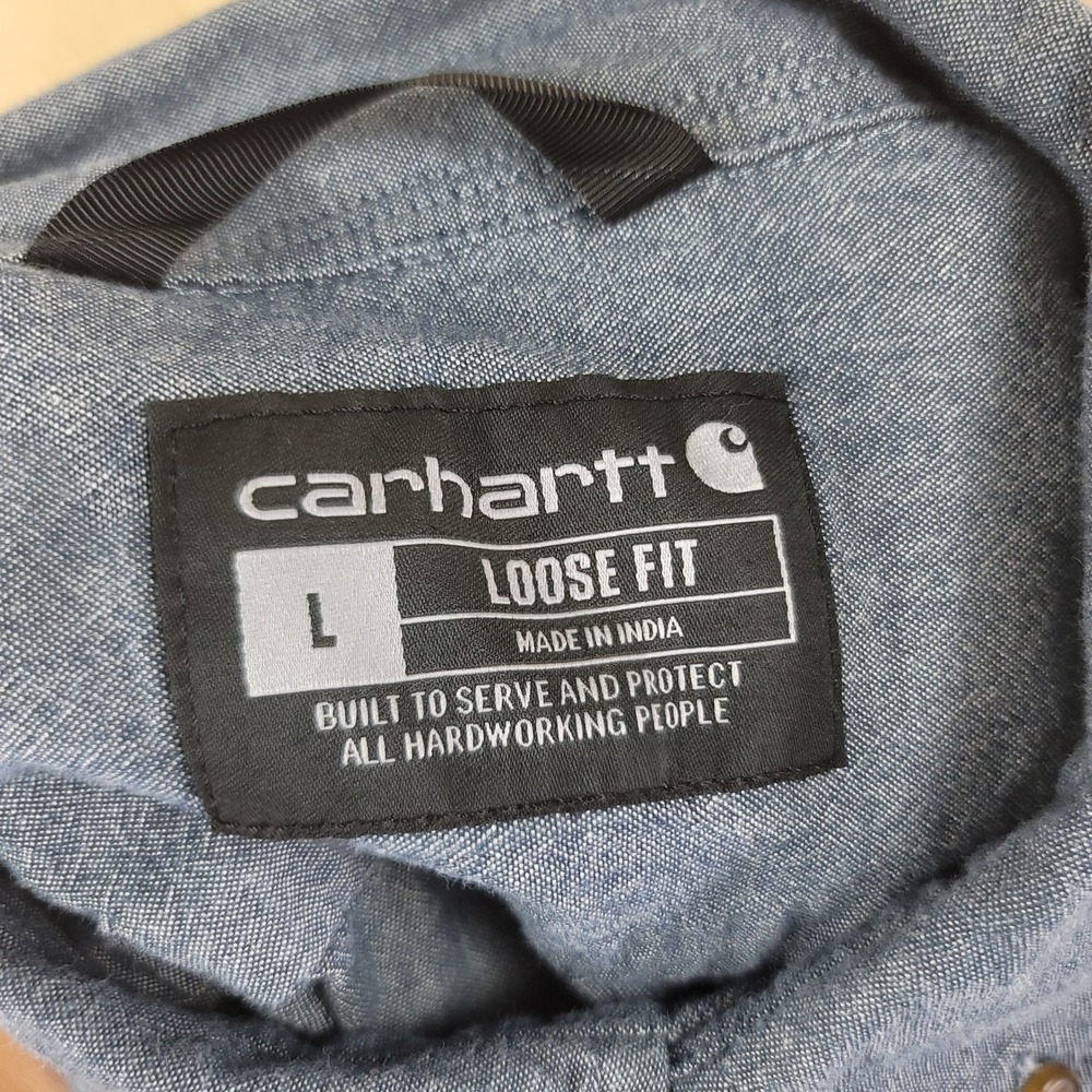 Carhartt Button Down Shirt Mens L Blue Loose Fit Chambray Long Sleeve TW4368-M - Picture 5 of 7